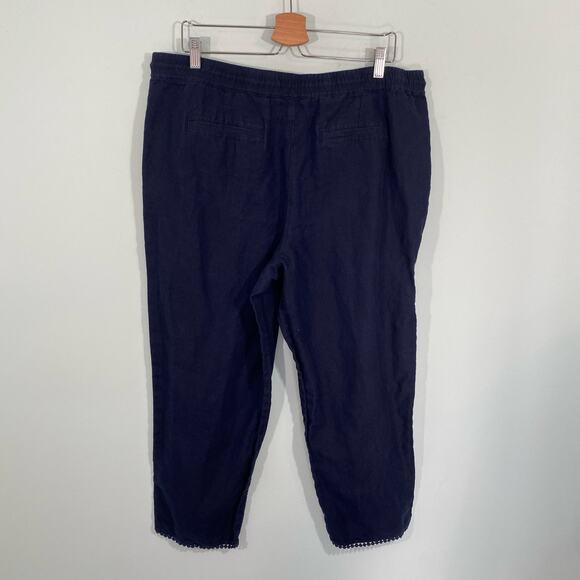 Talbots Women's Navy Eyelet Trim Linen Pull On Pants Size 14 - Picture 2 of 8